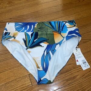 Calia Floral Botanical Swim Bikini Bottoms High Rise Wide‎ Banded XXL